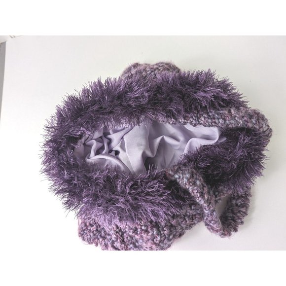 Vintage Crochet Knitted Purple Shoulder Bag Buttoned Single Strap Handmade - Picture 6 of 8